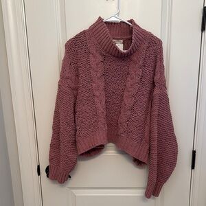 Simply Southern Mauve Cable Knit Turtleneck Sweater‎